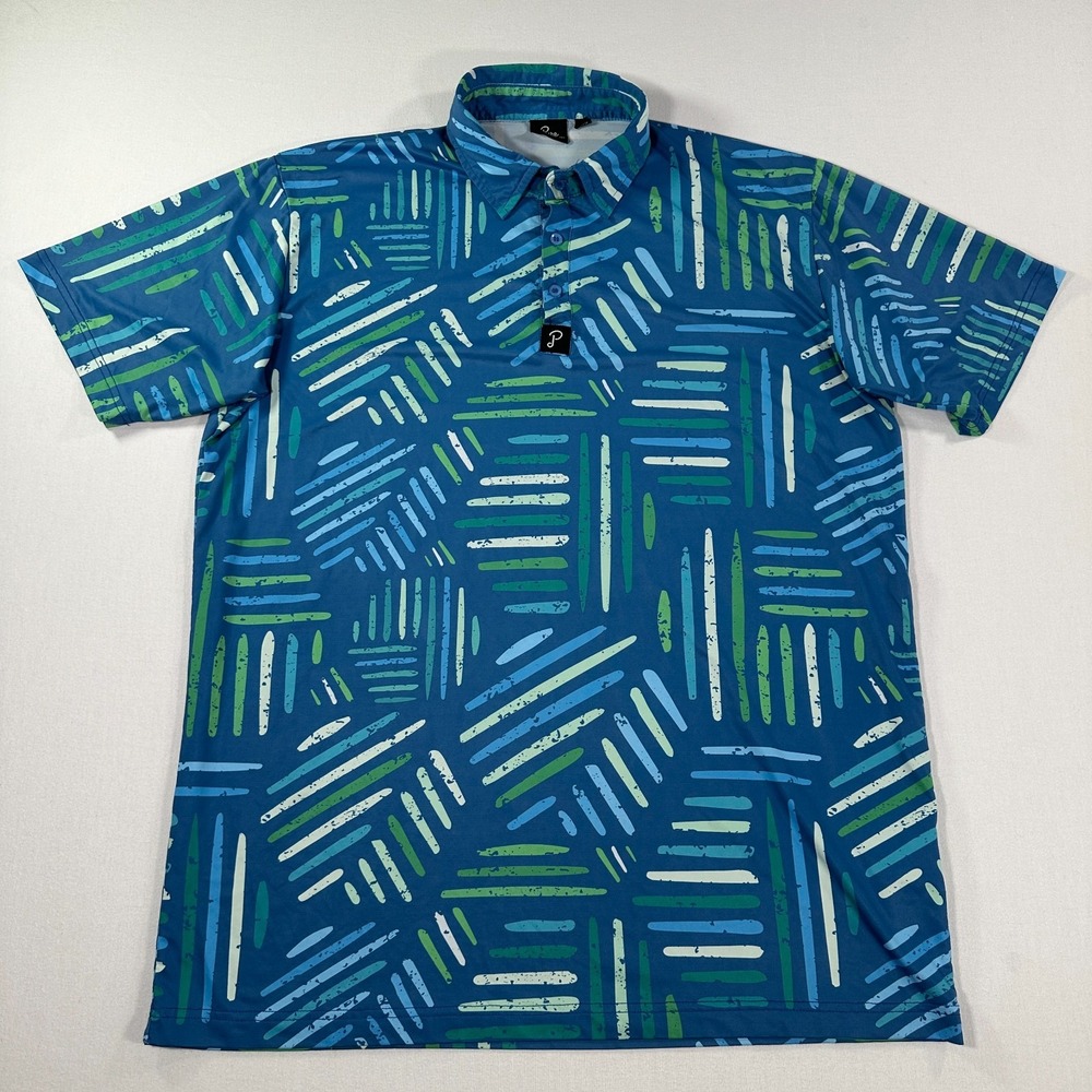 Pure Mens Performance Golf Polo Shirt Blue Graphic Size L Stretch